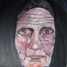 Oude vrouw 72 x 72cm acryl op paneel